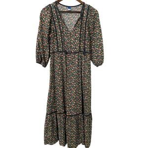 Old Navy Floral Maxi Dress Puff Sleeve Boho Cottagecore Pockets XS